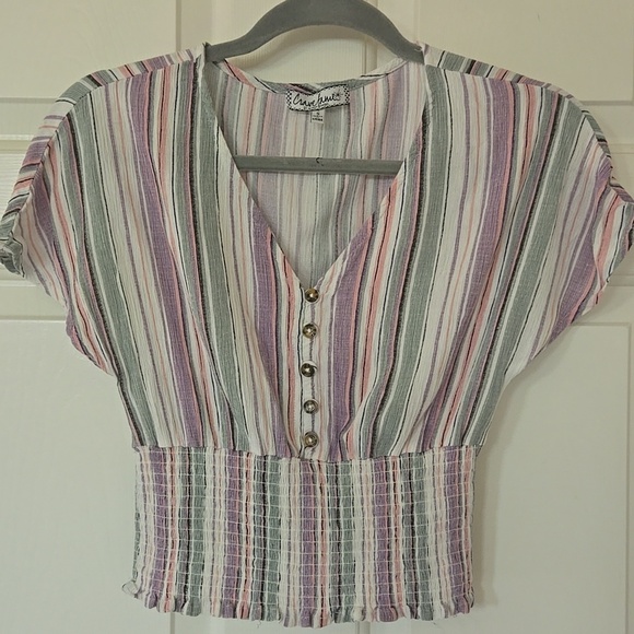 New Look Tops - Striped V-Neck Buttoned Women's Top